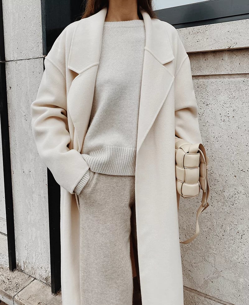 Longline cream coat with matching knit set Longline cream coat with matching knit set — Cozy Winter Outfits