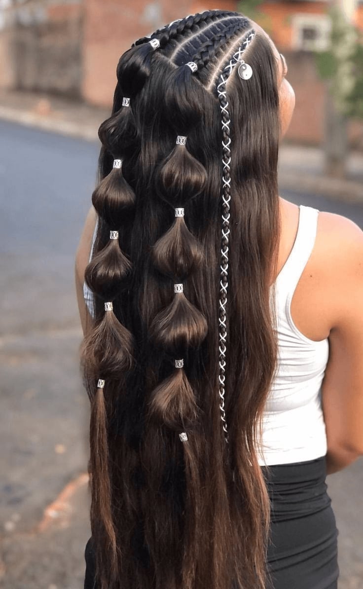 Bubble Ponytail With Braided Scalp Details Bubble Ponytail With Braided Scalp Details — Holiday Hairstyles
