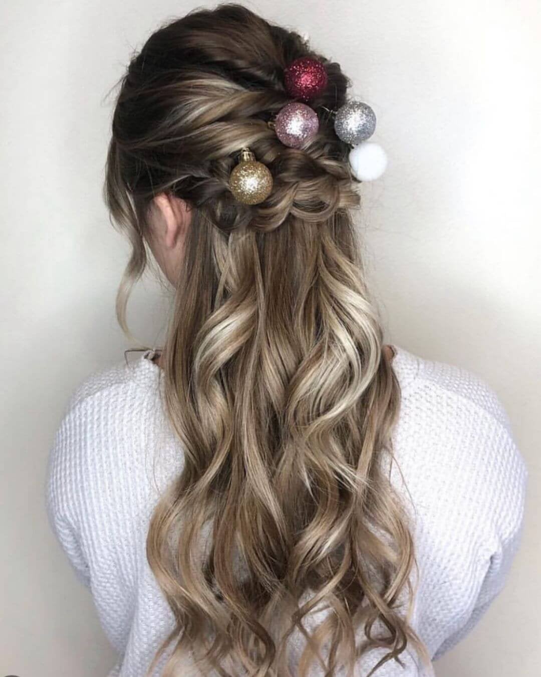 Half-Up Braids With Christmas Ornaments — Christmas Braids