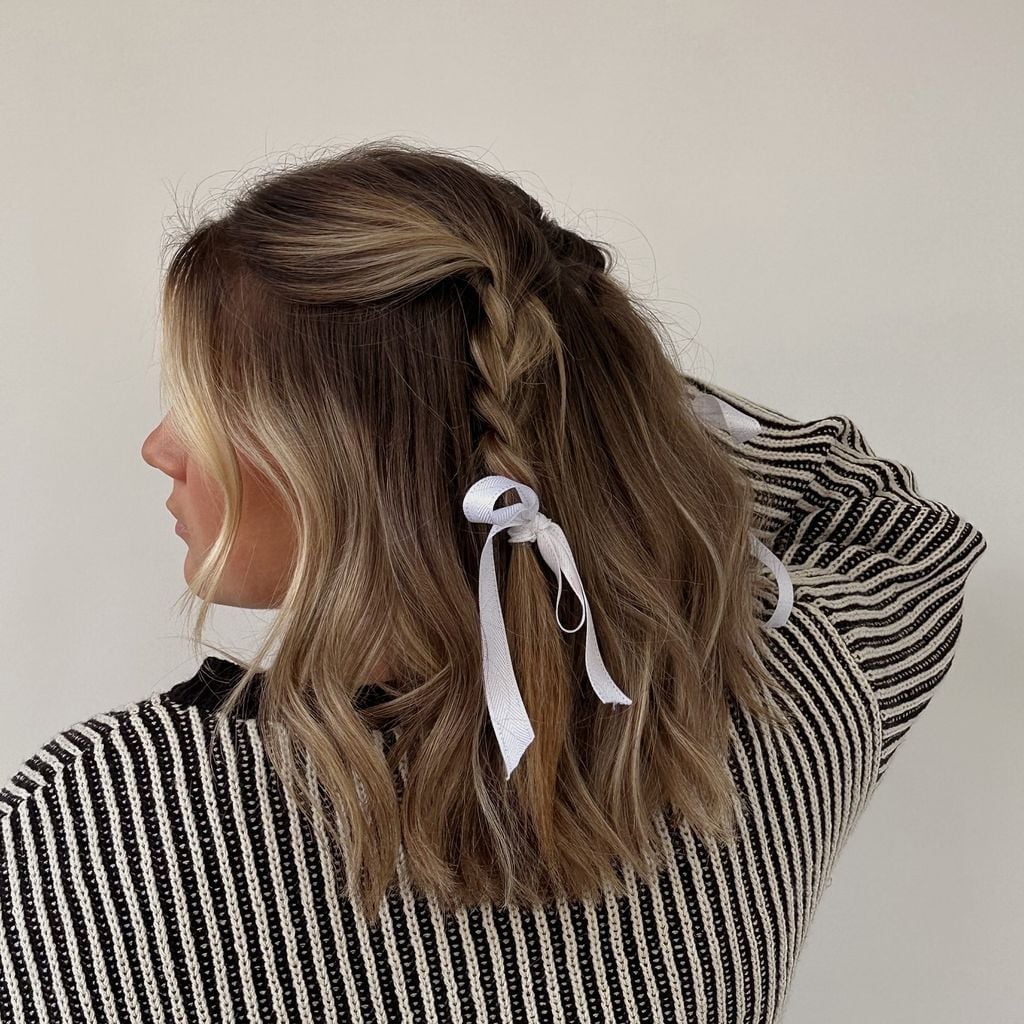 Collarbone Braid With White Ribbon — Christmas Braids