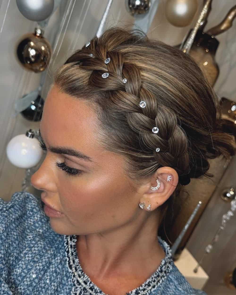 Braided Crown Updo With Sparkles — Christmas Braids