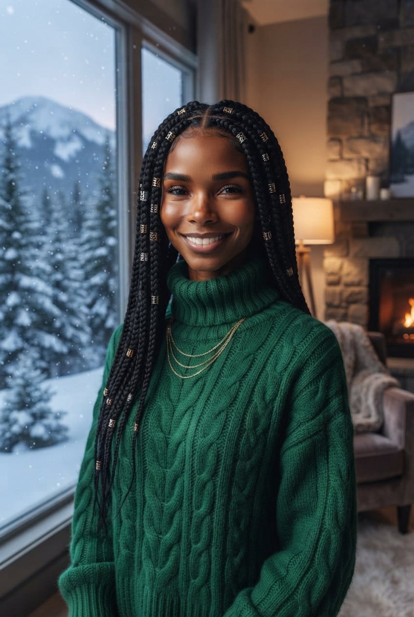 Box Braids With Gold Beads — Christmas Braids