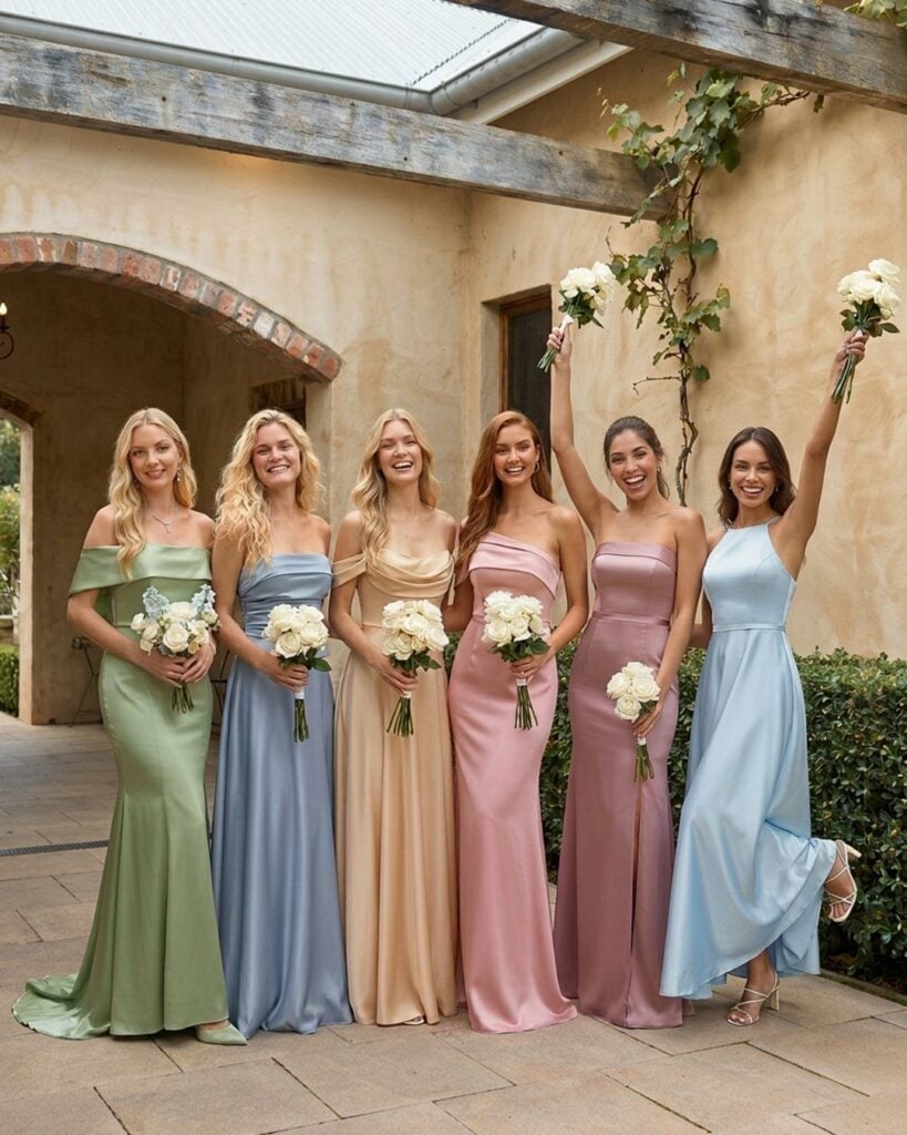 Pastel Mix of Bridesmaid Dresses in Satin and Chiffon — Bridesmaid Dress Ideas