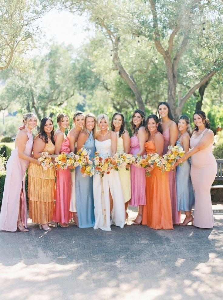 Matching Rose Gold Satin Slip Dresses — Bridesmaid Dress Ideas