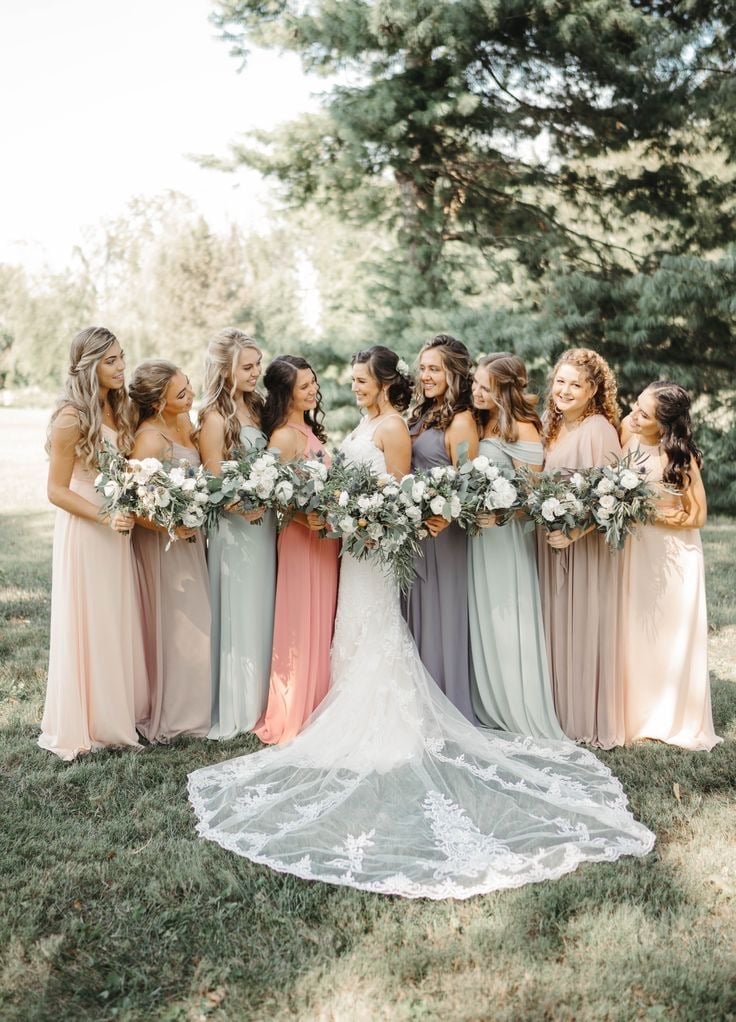 Mismatched Pastel Bridesmaid Dresses in Satin and Chiffon, A-Line — Bridesmaid Dress Ideas