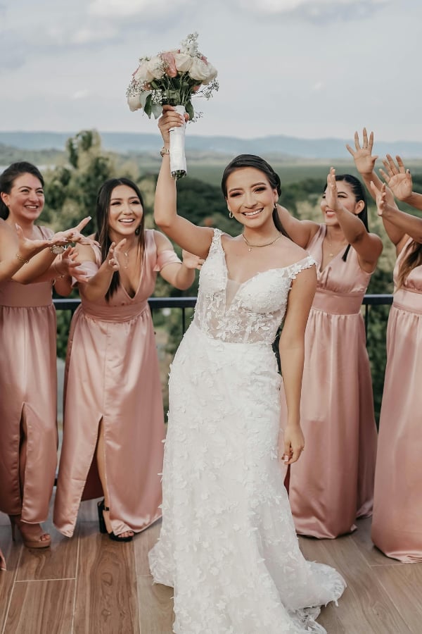 Shimmering Rose Gold Satin Dresses in A-line and Sheath Silhouettes — Bridesmaid Dress Ideas
