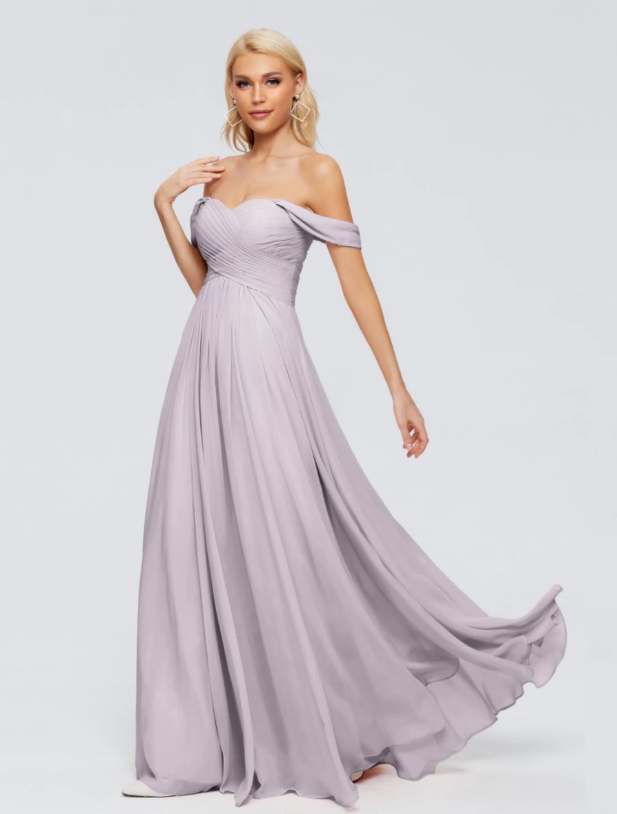Light Purple Chiffon Off-the-Shoulder A-line Dress with Sweetheart — Bridesmaid Dress Ideas