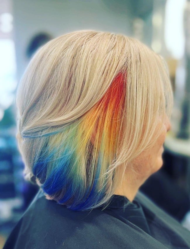 Short Blonde Bob With Rainbow Peekaboo — Peekaboo Hair Ideas