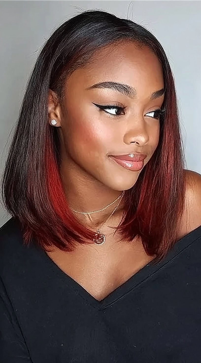 Collarbone Blunt Bob With Red Peekaboo — Peekaboo Hair Ideas