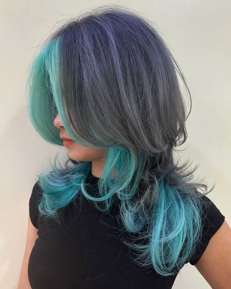 Collarbone Shag With Teal Peekaboo — Peekaboo Hair Ideas