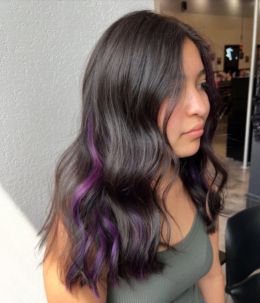 Collarbone Layers With Purple Peekaboo — Peekaboo Hair Ideas