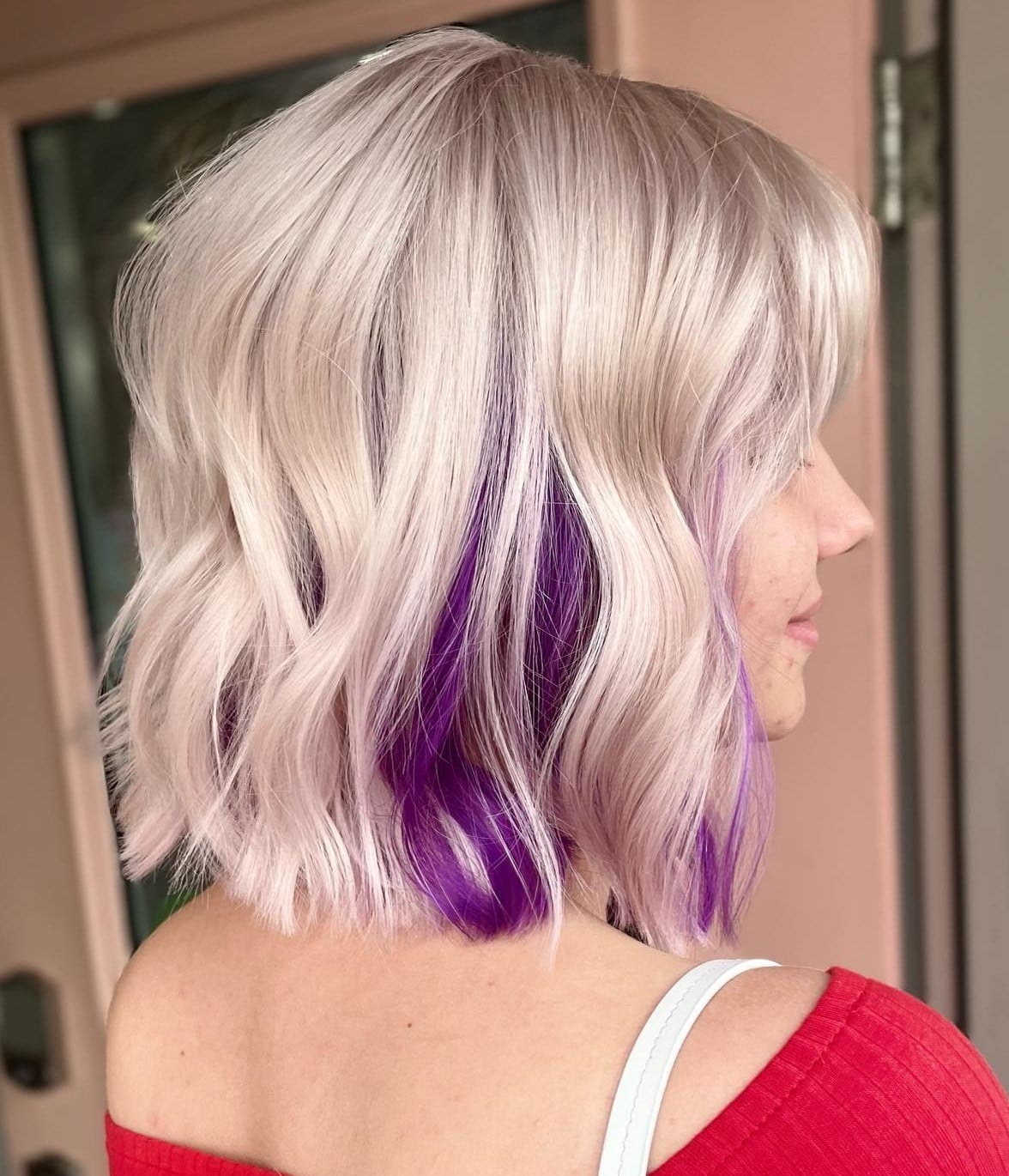 Wavy Bob With Purple Peekaboo Highlights — Peekaboo Hair Ideas