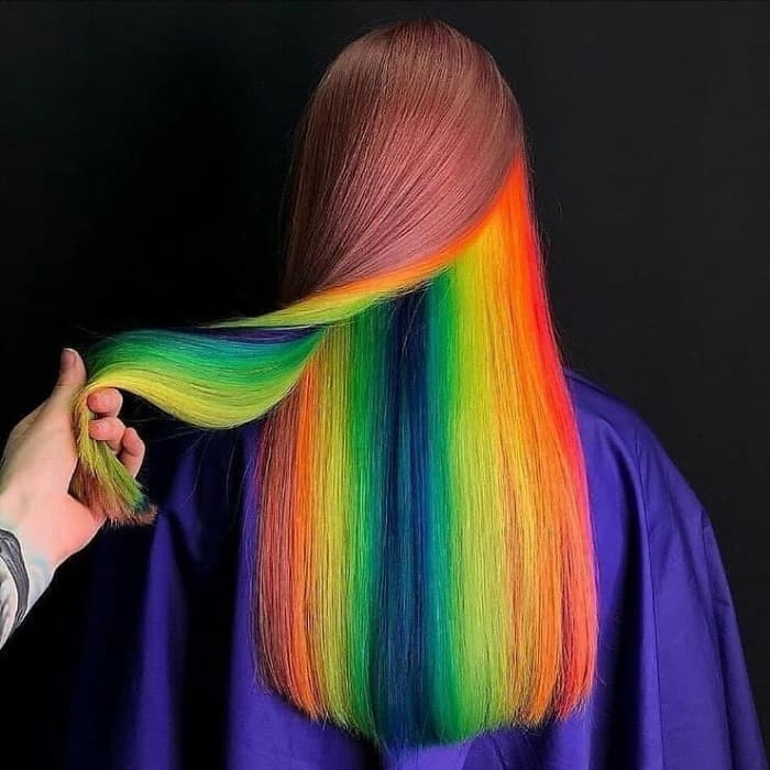 Mid-Back Length With Rainbow Peekaboo Panel — Peekaboo Hair Ideas