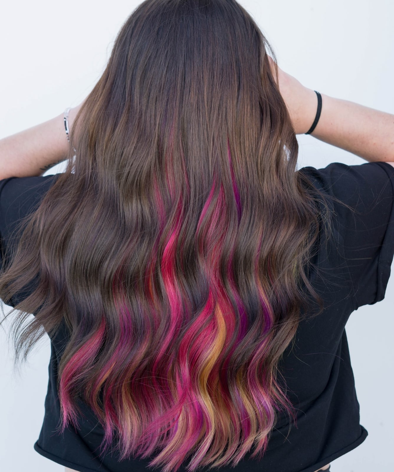 Mid-Back Dark Brown With Multi-Colored Peekaboo — Peekaboo Hair Ideas