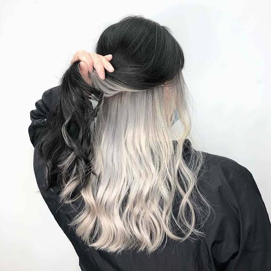 Mid-Back Black With Platinum Blonde Underlayer — Peekaboo Hair Ideas