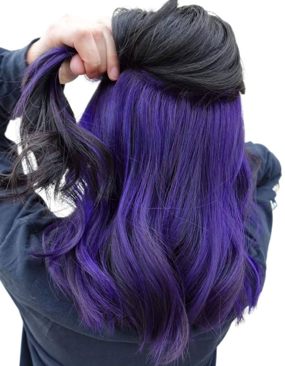 Mid-Back Dark Base With Purple Peekaboo — Peekaboo Hair Ideas