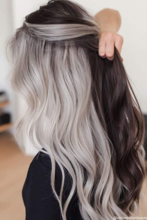 Mid-Back Dark Brown With Platinum Peekaboo — Peekaboo Hair Ideas