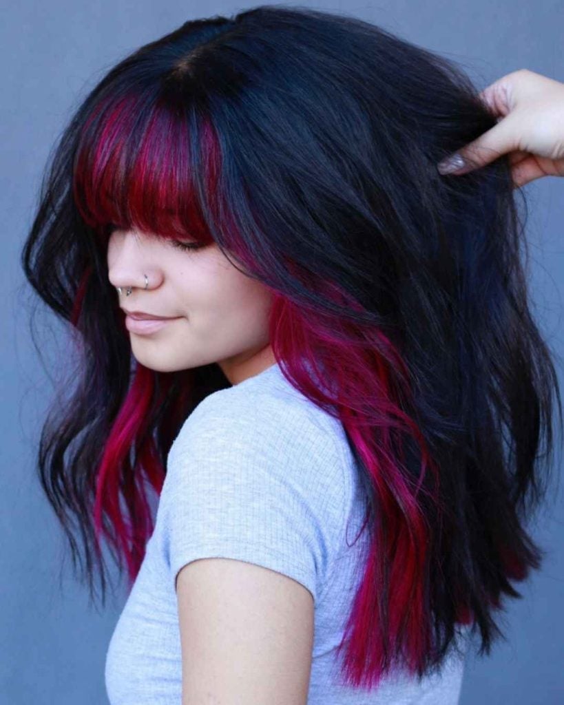 Mid-Back Waves With Bright Pink Peekaboo — Peekaboo Hair Ideas