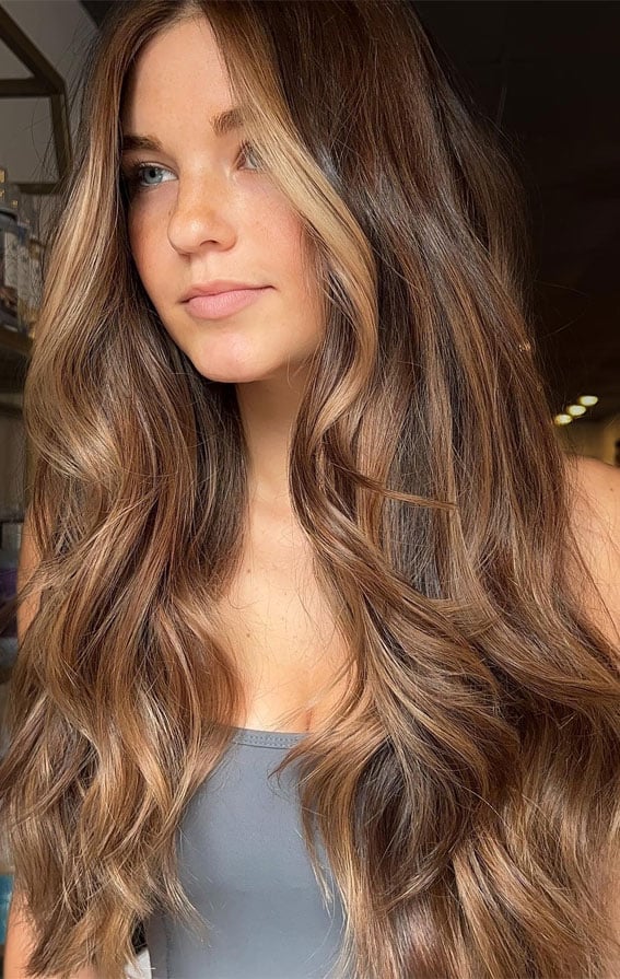Bronde Mid-Back Layers With Honey Highlights — Highlight Ideas on Brown Hair