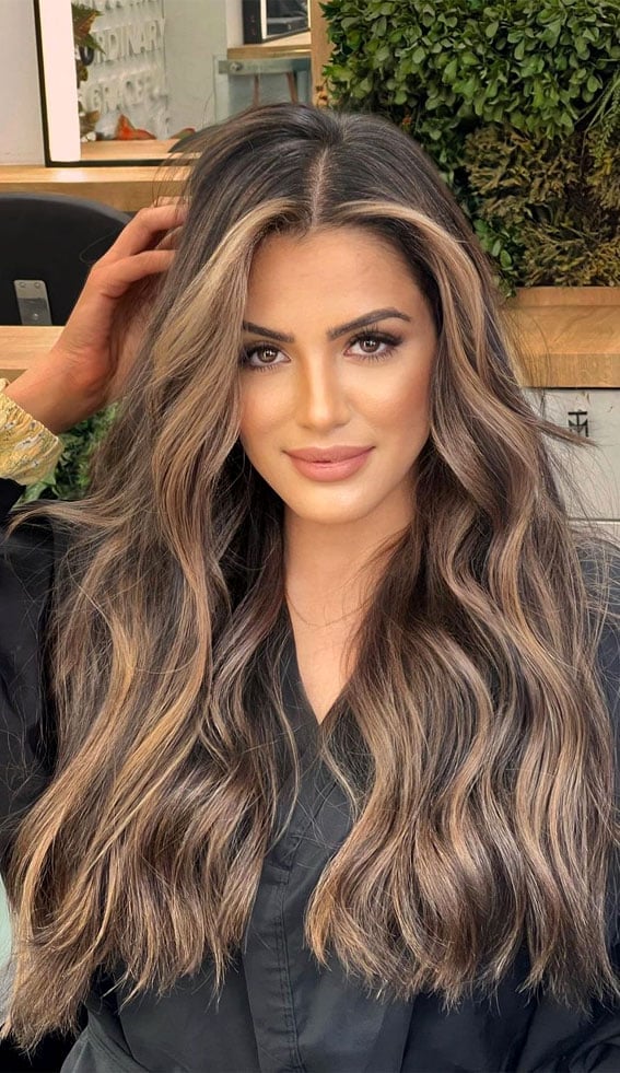 Dark Brown Mid-Back With Caramel & Ash Blonde, Face-Framing — Highlight Ideas on Brown Hair