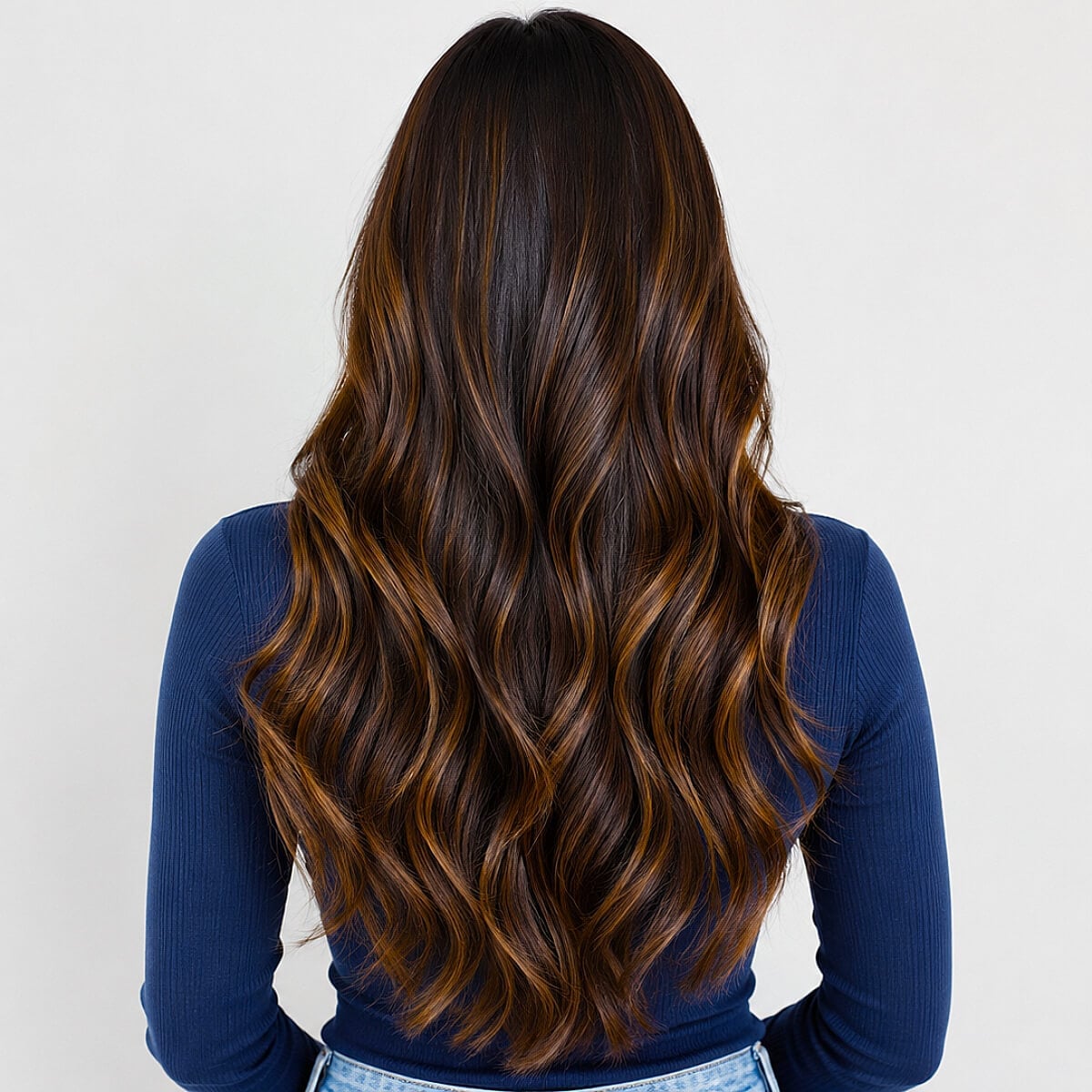 Dark Brown Mid-Back With Subtle Blonde Weaves — Highlight Ideas on Brown Hair