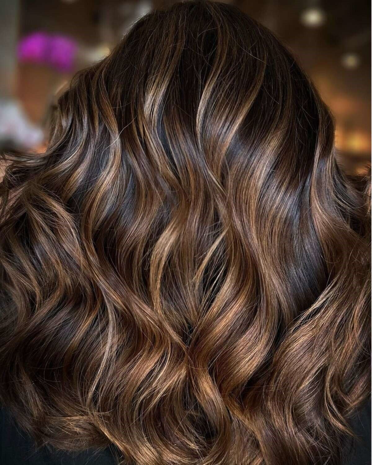 Dark Brown Mid-Back With Rich Caramel & Chocolate — Highlight Ideas on Brown Hair