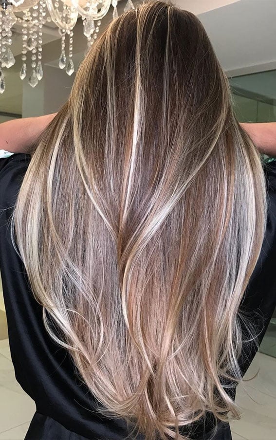 Mid-Back Dark Brown With All-Over Blonde Highlights, Wavy — Highlight Ideas on Brown Hair