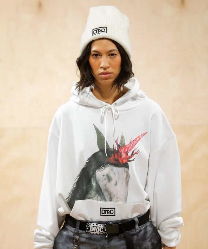 Graphic Hoodie and Baggy Pants with a White Beanie — Skater Outfits