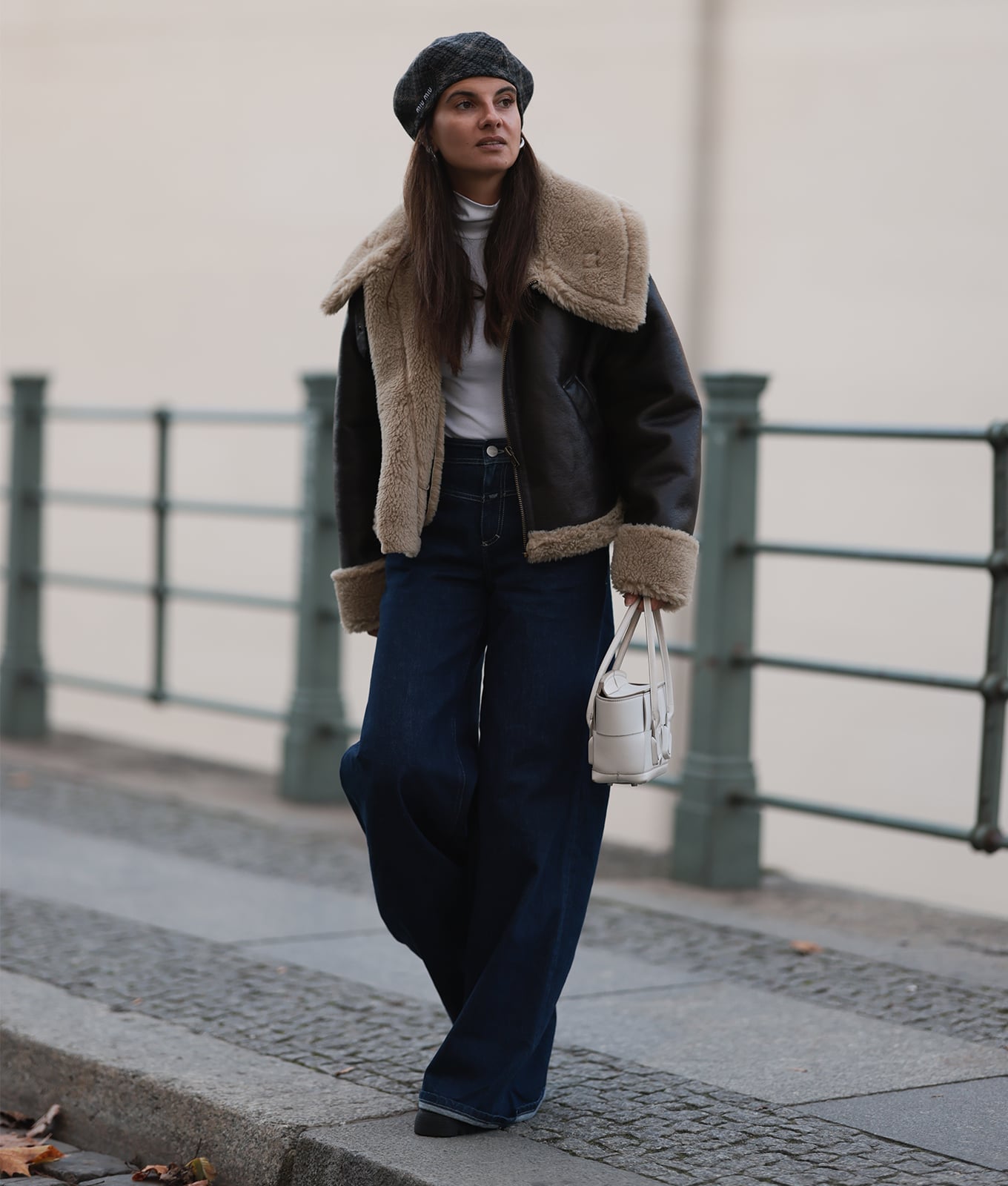 Shearling Jacket Over Turtleneck with Wide Leg Jeans Shearling Jacket Over Turtleneck with Wide Leg Jeans — Trendy Outfits