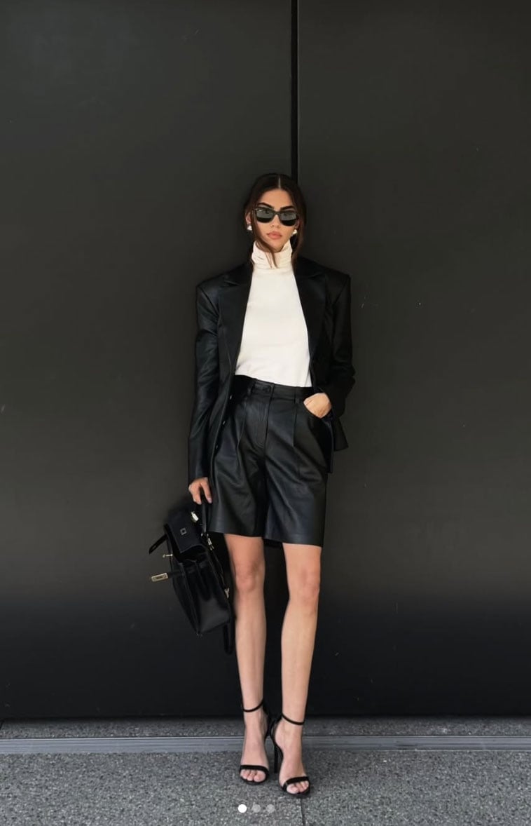 Leather Blazer and Shorts Set with Turtleneck Leather Blazer and Shorts Set with Turtleneck — Trendy Outfits