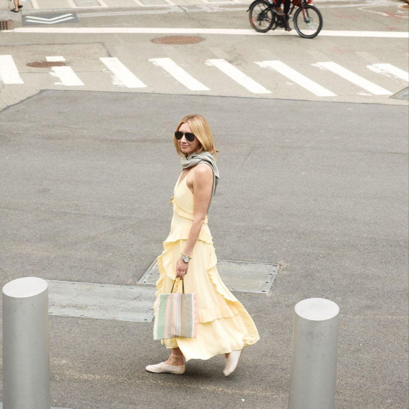 Ruffled Dress with Scarf and Flat Espadrilles Ruffled Dress with Scarf and Flat Espadrilles — Trendy Outfits