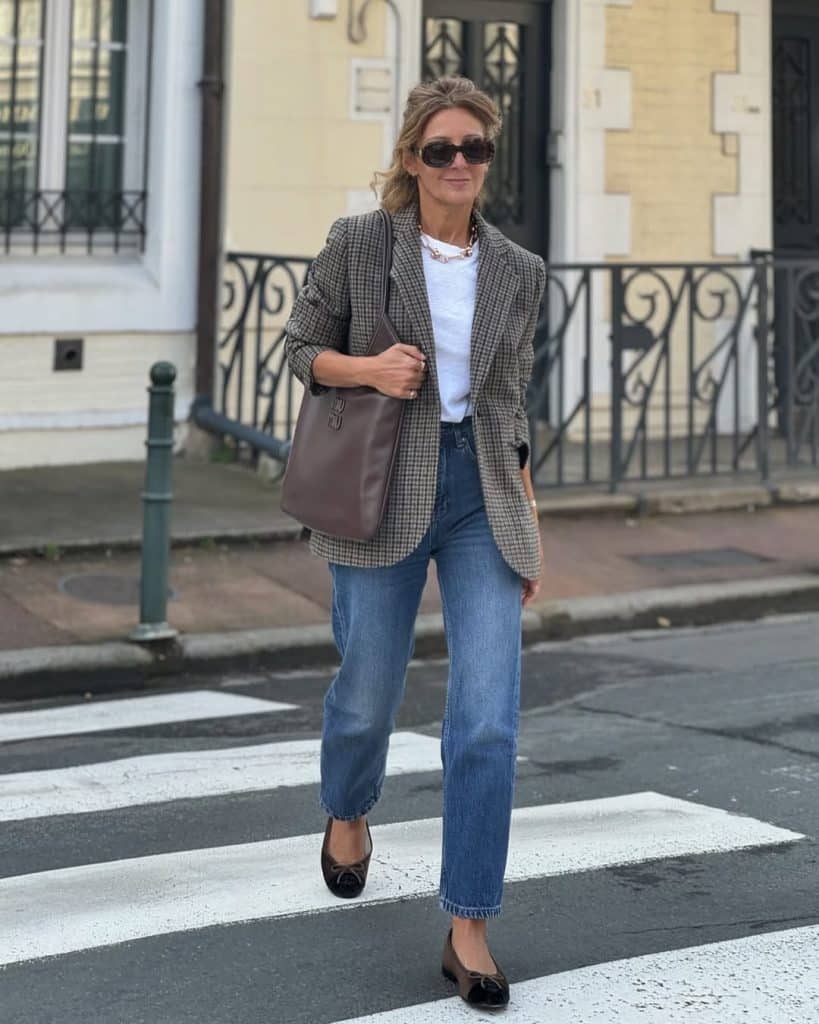 Checked Oversized Blazer with Straight Leg Jeans Checked Oversized Blazer with Straight Leg Jeans — Trendy Outfits