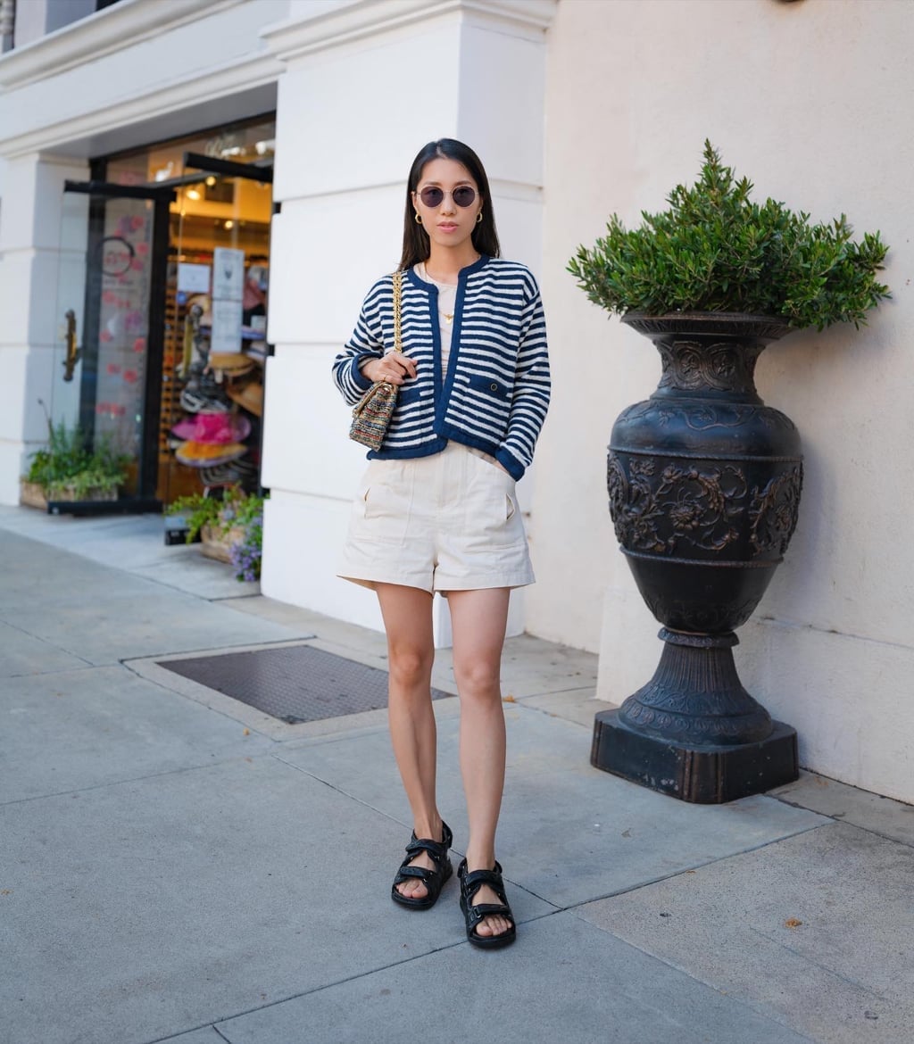 Striped Cardigan with Twill Shorts Striped Cardigan with Twill Shorts — Trendy Outfits
