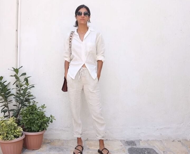Off-white Linen Trousers and Matching Relaxed Shirt Off-white Linen Trousers and Matching Relaxed Shirt — Aesthetic White Pants Outfits