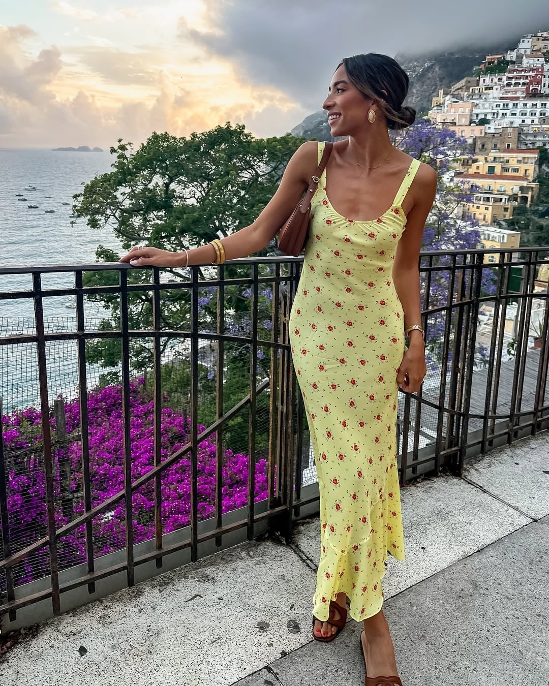 Yellow Floral Slip Dress for an Italian Coastal Evening — Italy Outfits
