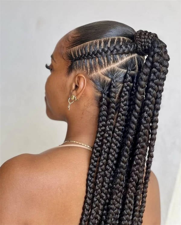 Mid-Back Box Braids In A High Ponytail — Parting Braids