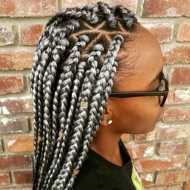 Mid-Back Ombre Box Braids With Diamond Parting — Parting Braids