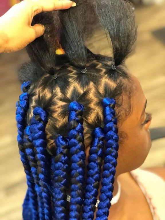 Mid-Back Blue And Black Box Braids — Parting Braids