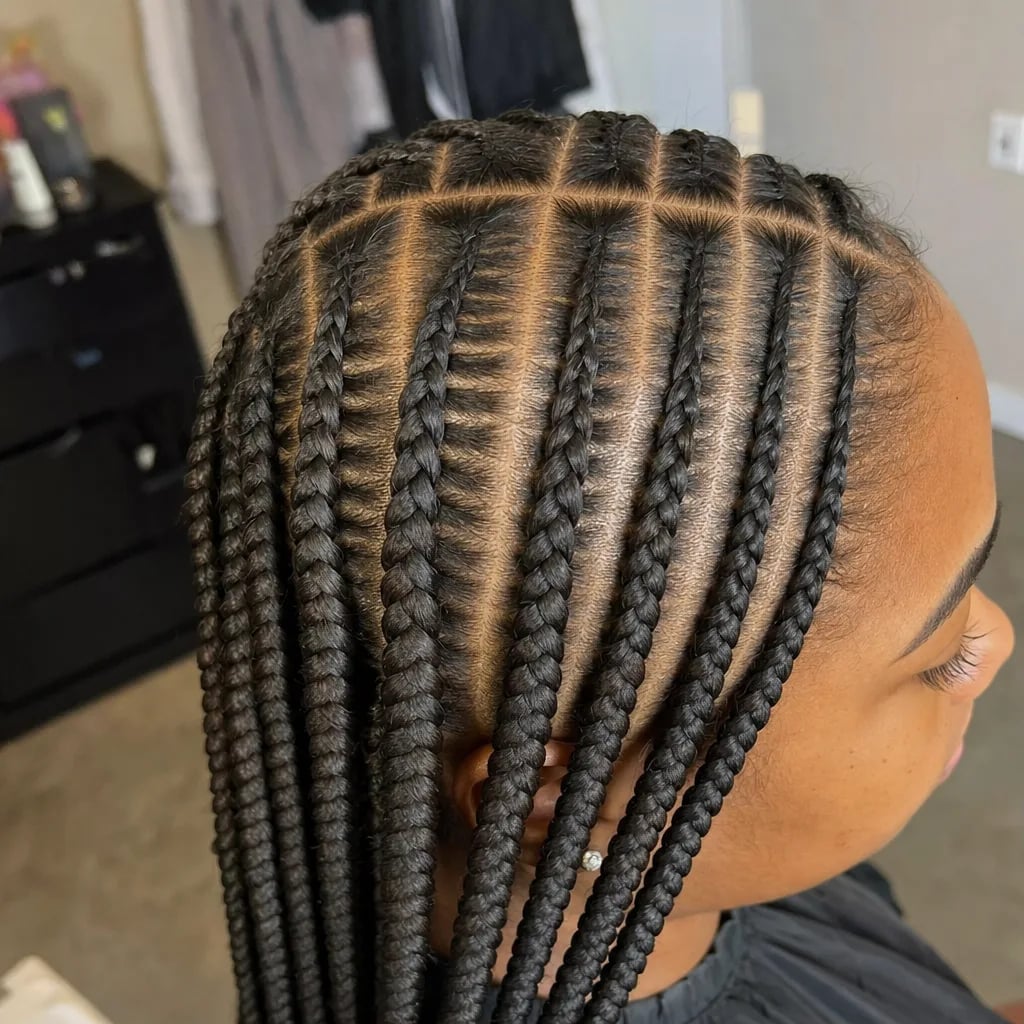 Mid-Back Black Cornrows With Straight Parting — Parting Braids