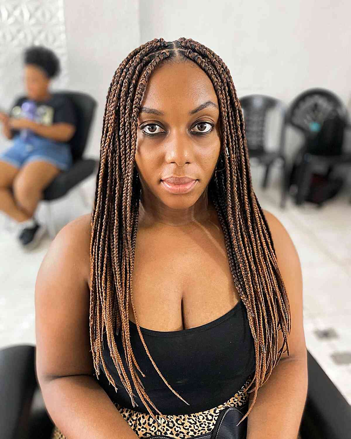 Mid-Back Brown Box Braids With Dimension — Parting Braids