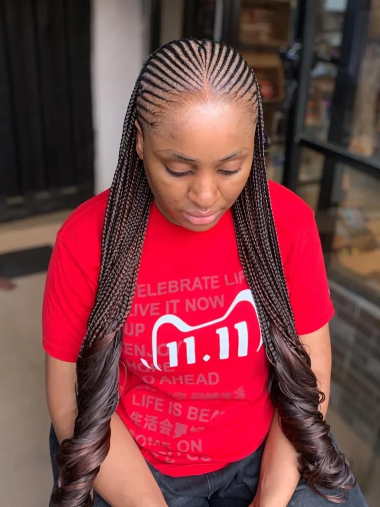 Mid-Back Feed-In Braids With Curled Ends — Parting Braids