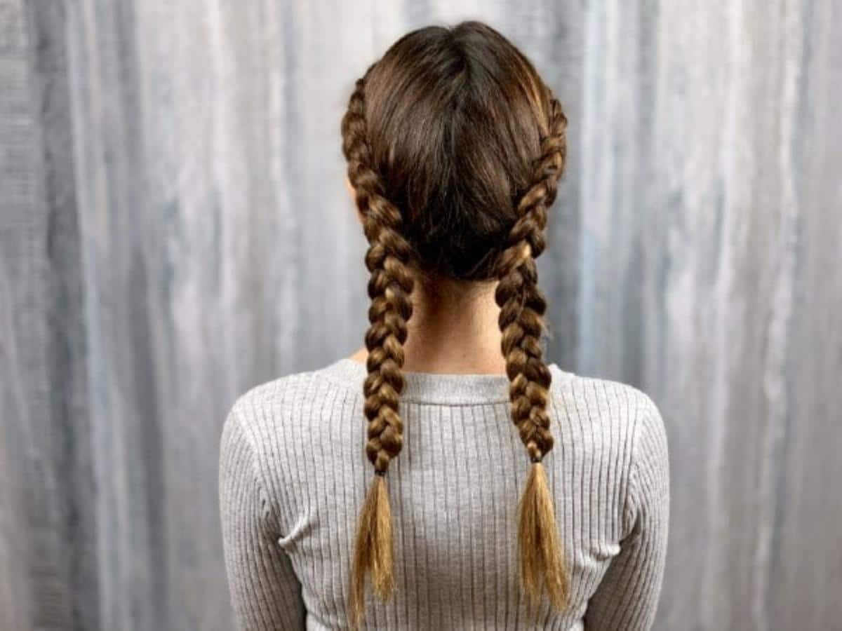 Collarbone Length Double Braids With Highlights — Parting Braids