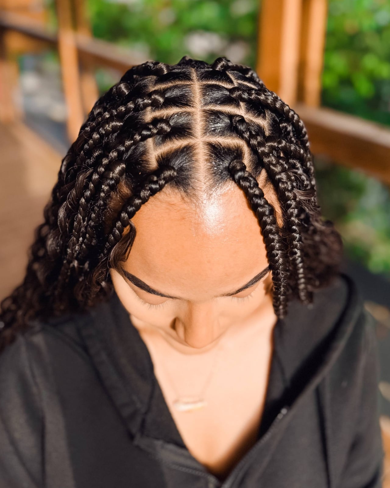 Shoulder Length Box Braids With Grid Parting — Parting Braids
