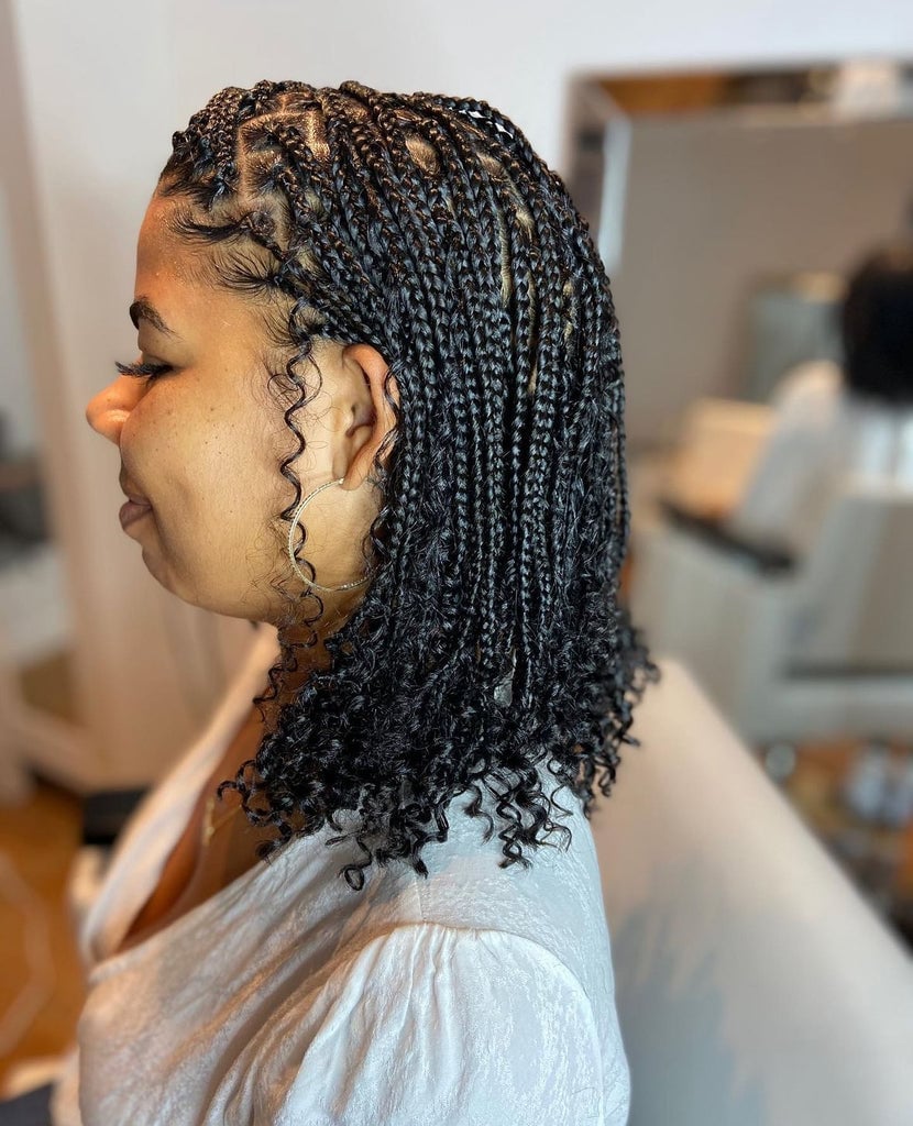 Collarbone Length Box Braids With Wavy Ends — Parting Braids