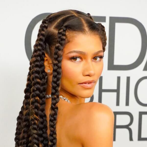 Long Dark Brown Box Braids With Face-Framing Pieces — Parting Braids