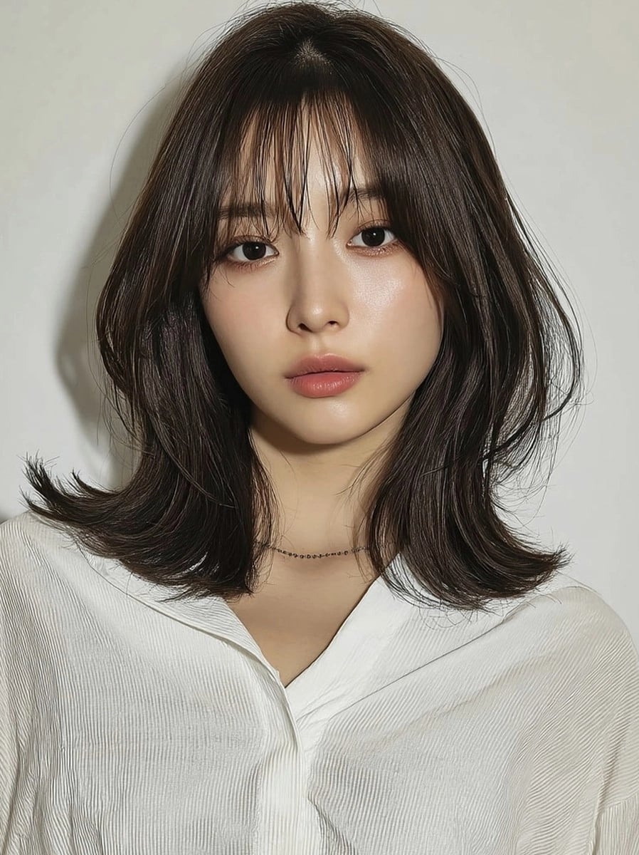 Collarbone Lob With Wispy Bangs — Trendy Waves Hair