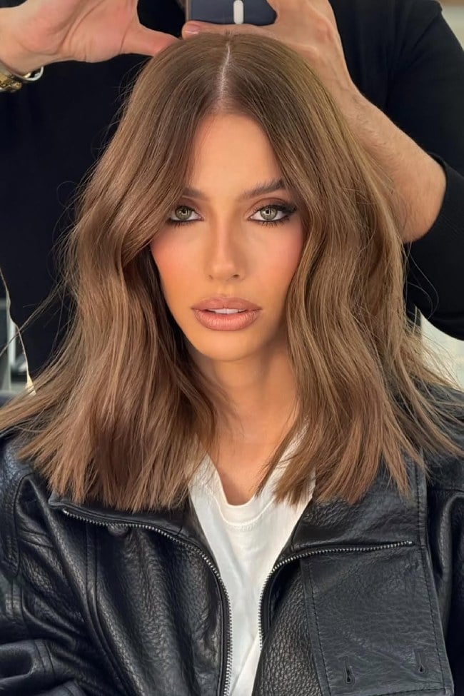 Collarbone Metallic Ash Brown Bob Waves — Trendy Waves Hair