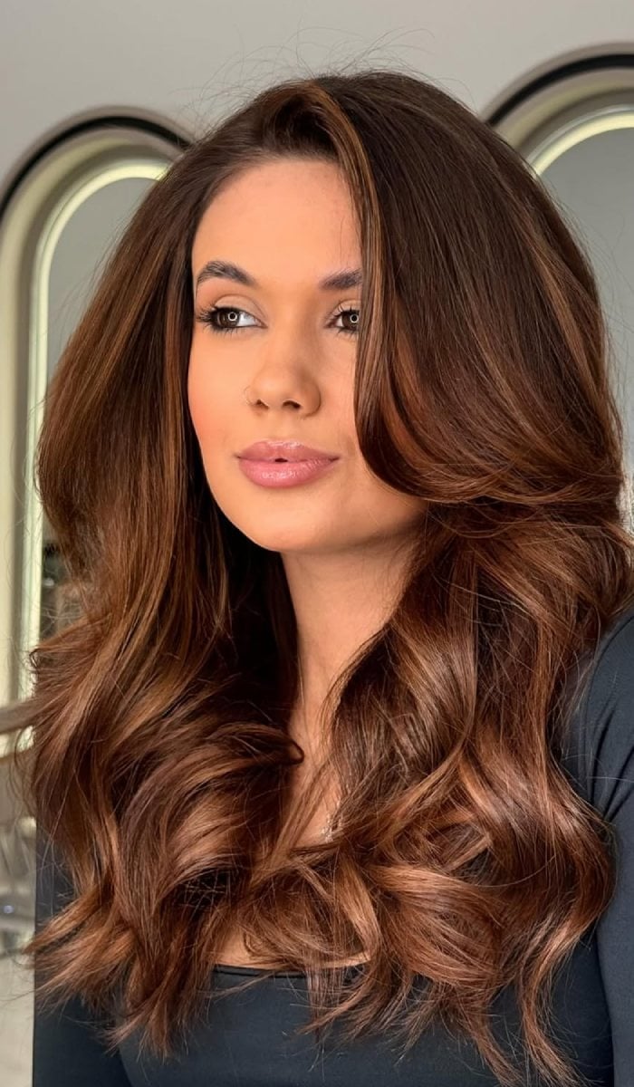 Mid-Back Auburn Waves With Warm Highlights — Trendy Waves Hair