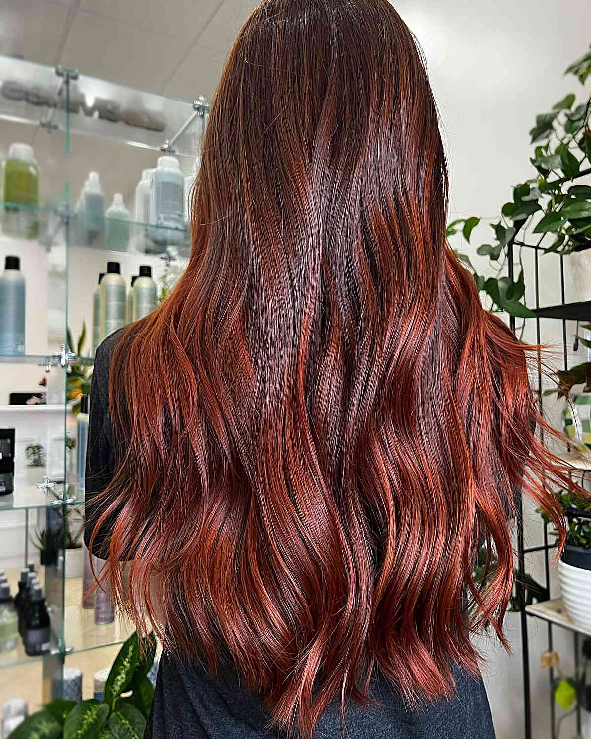Dark Auburn Balayage Mid-Back Length Dark Auburn Balayage Mid-Back Length — Auburn Hair Color