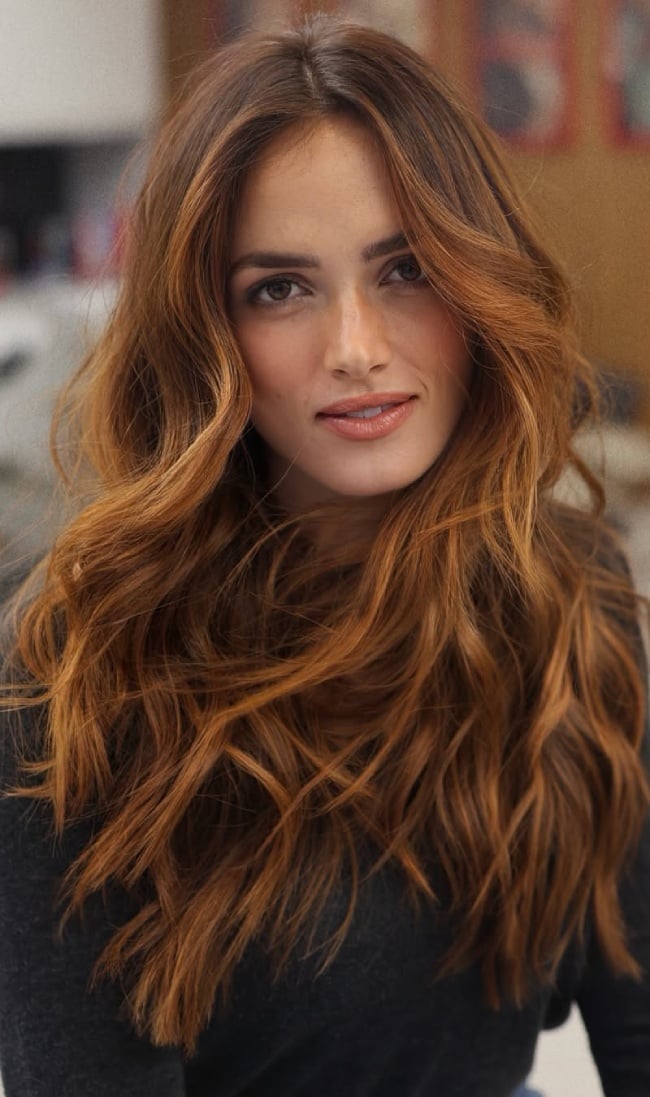 Soft Copper Base With Golden Auburn Highlights Soft Copper Base With Golden Auburn Highlights — Auburn Hair Color